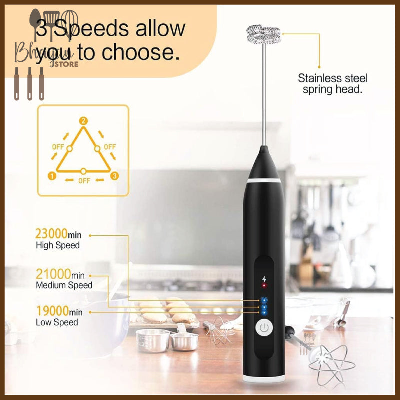 2-in-1 Rechargeable Electric Hand Mixer & Milk Frother