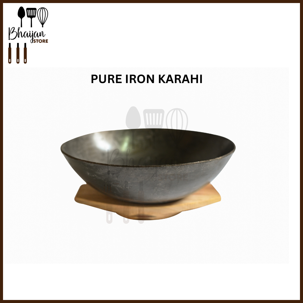 4pc Karahi set (Karahi with SS cover, Khurpi, And a Wooden Serving Plate)