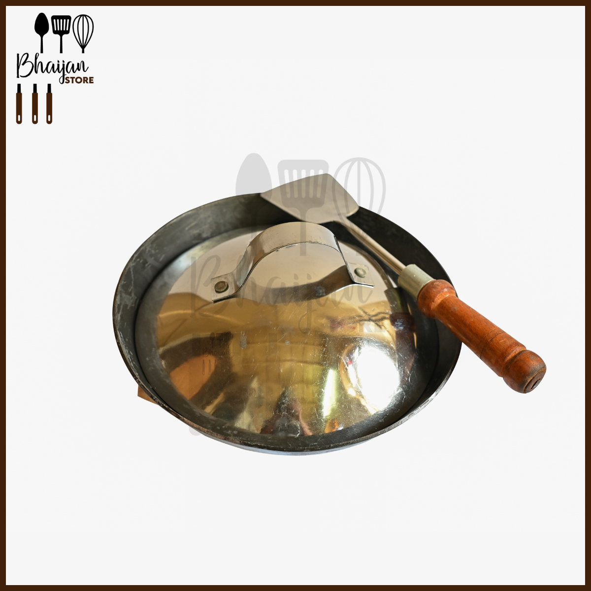 4pc Karahi set (Karahi with SS cover, Khurpi, And a Wooden Serving Plate)