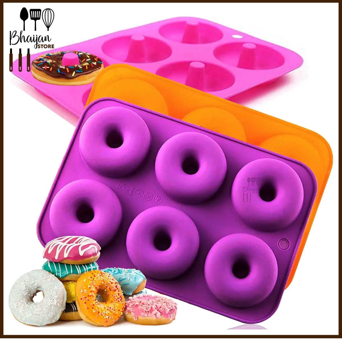 2 Pcs 6 Cavity Silicone Donut Molds - Nonstick Baking Pans For Cakes Biscuits (Green, Pink)