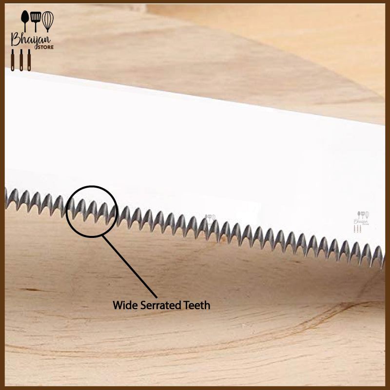 Bread Knife Stainless Steel, Wide Teeth, Wooden Handle