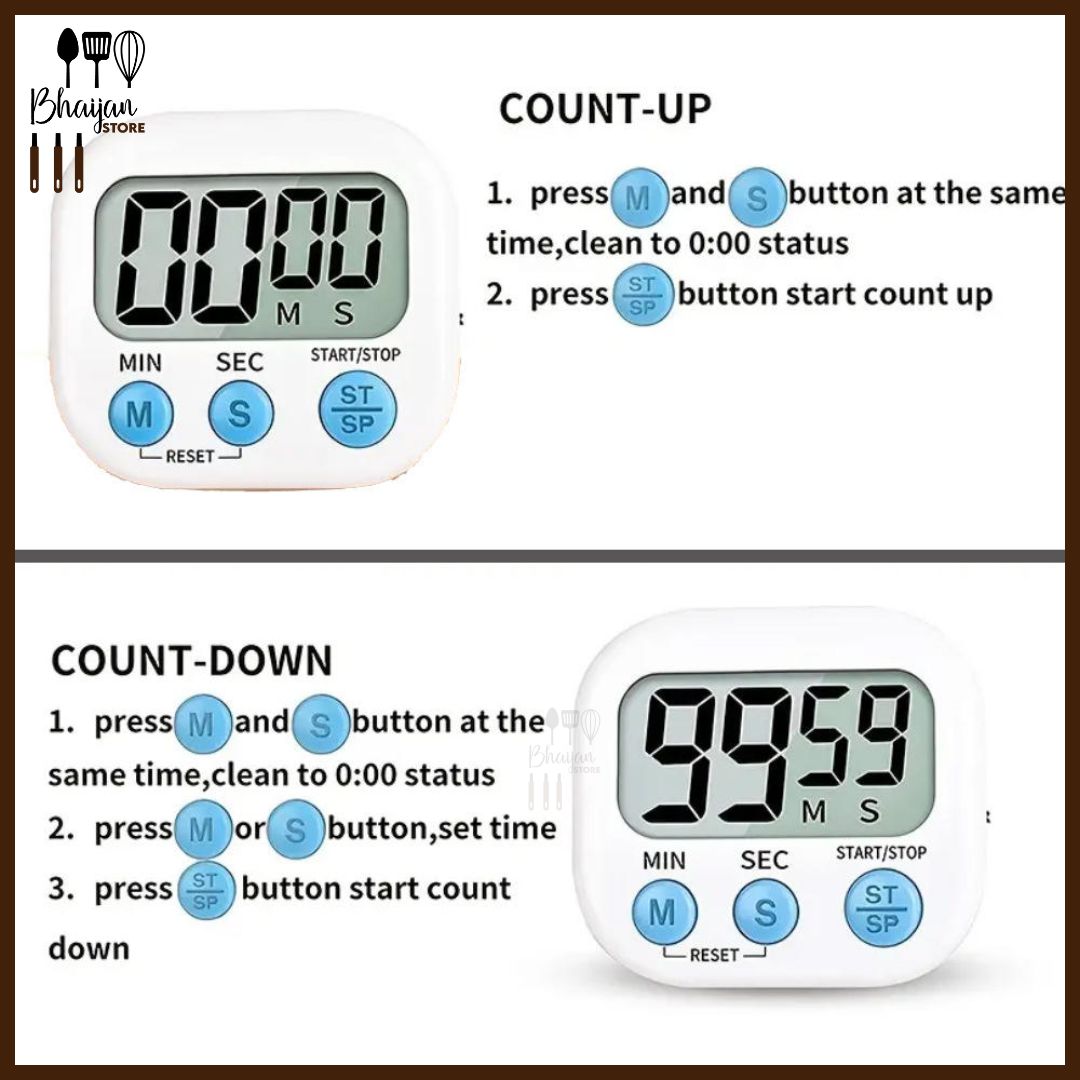 Digital Kitchen Timer with Alarm & Magnetic Back (Battery Operated)