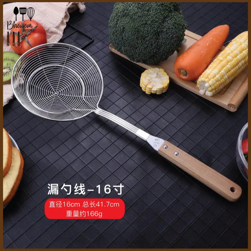 Stainless Steel Spider Strainer Double Round Wooden Handle