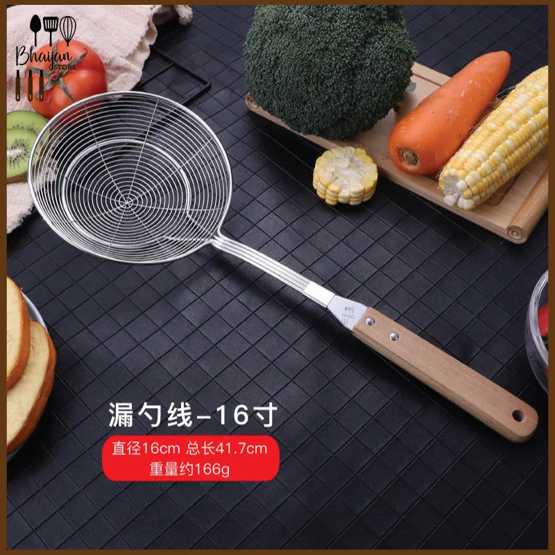 Stainless Steel Spider Strainer Double Round Wooden Handle