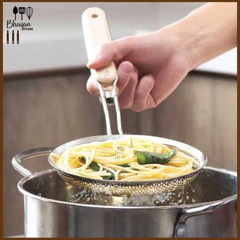 Stainless Steel Perforated Strainer Wooden Handle