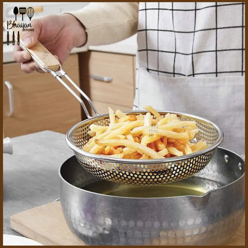 Stainless Steel Perforated Strainer Wooden Handle