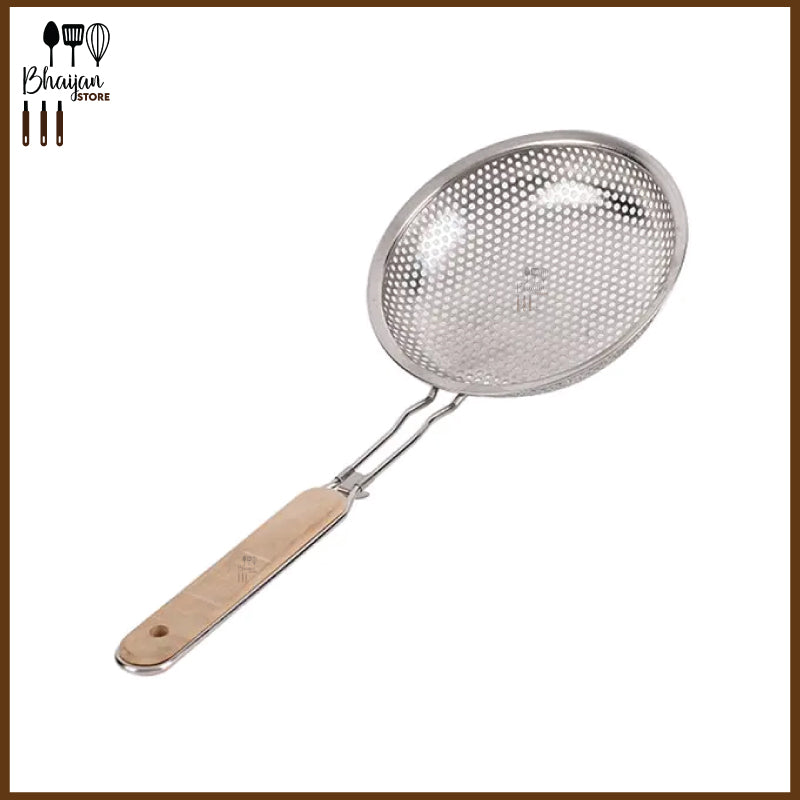 Stainless Steel Perforated Strainer Wooden Handle