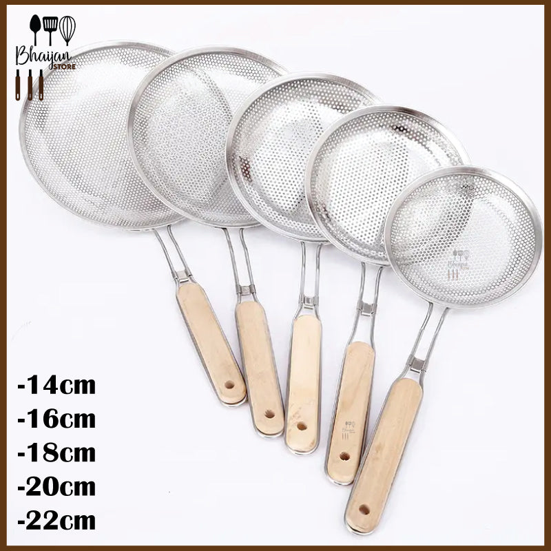 Stainless Steel Perforated Strainer Wooden Handle