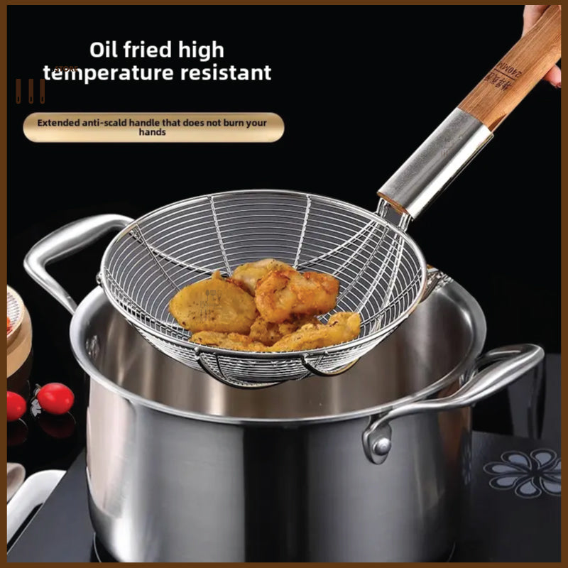 Stainless Steel Spider Strainer Skimmer Ladle Wooden Handle