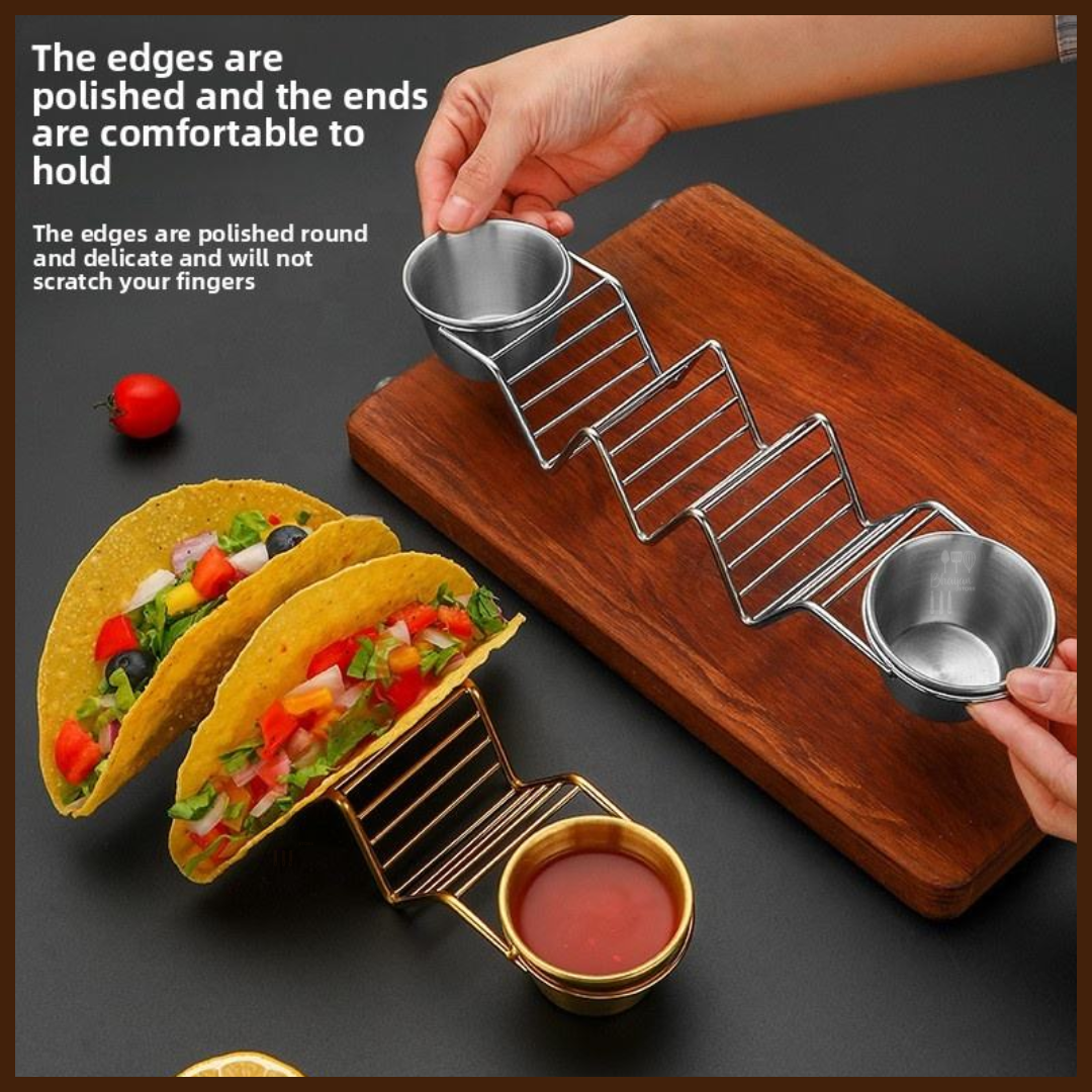 Stainless Steel Taco Holder Rack with Sauce Ramekins