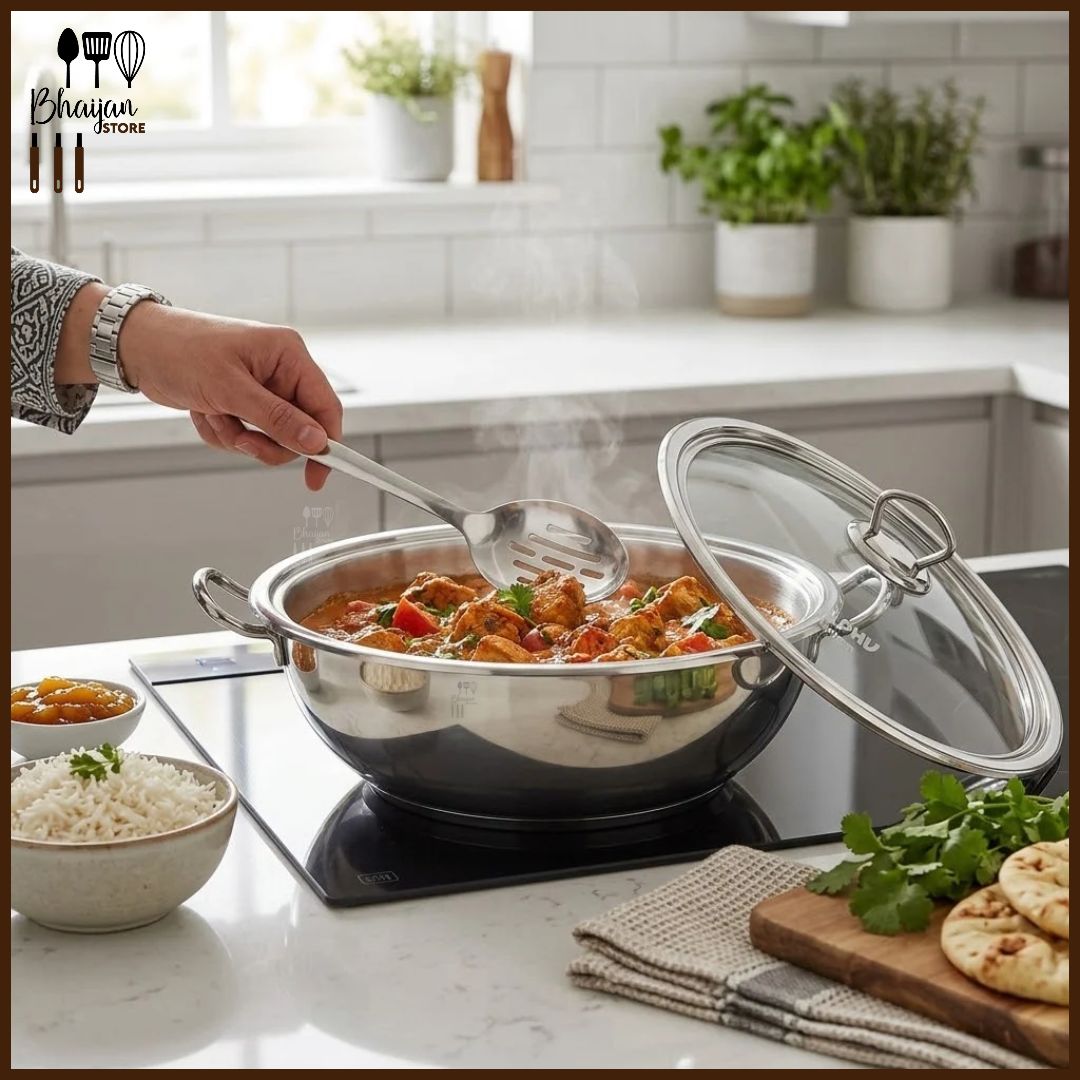 Alpha Stainless Steel Karahi with Glass Lid