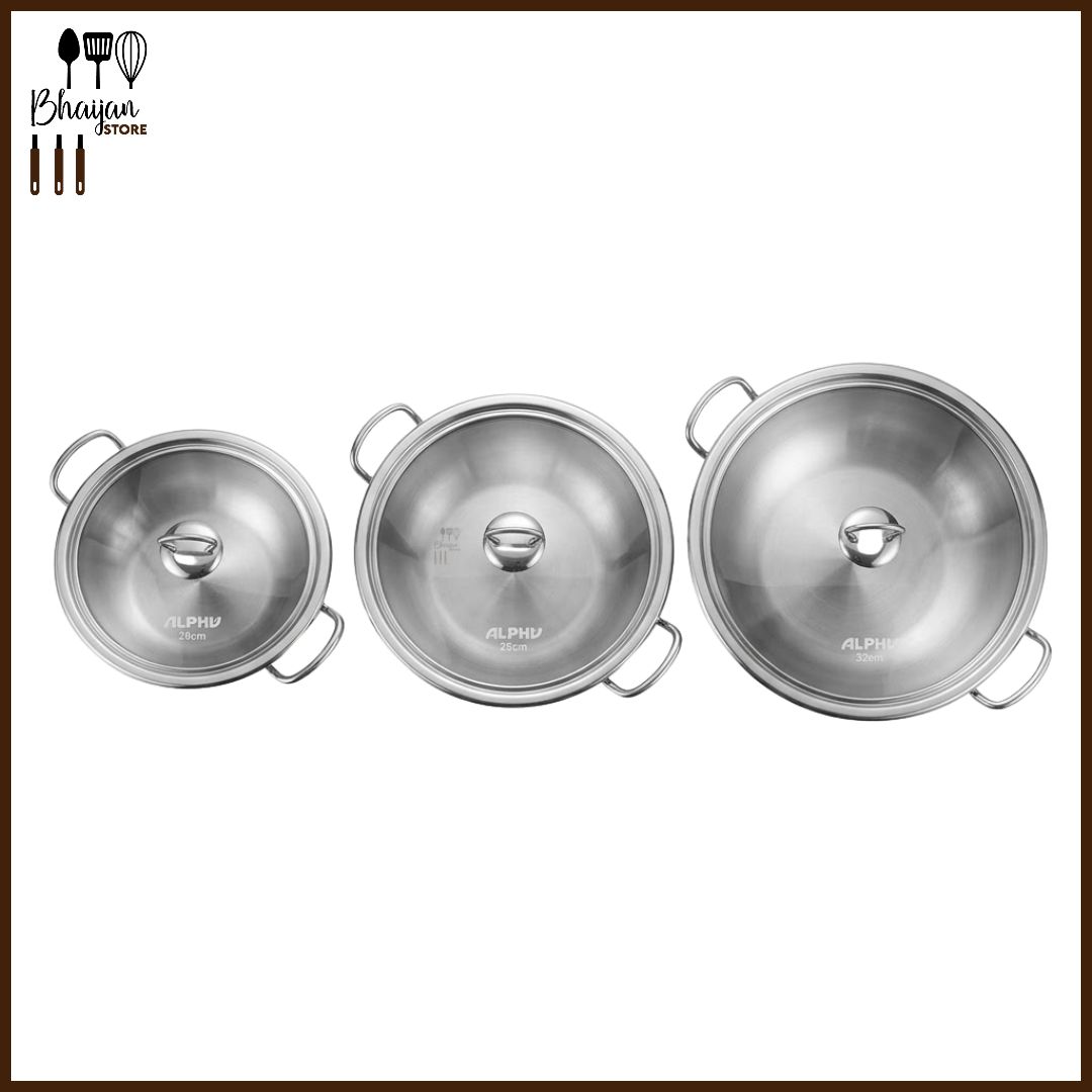 Alpha Stainless Steel Karahi with Glass Lid