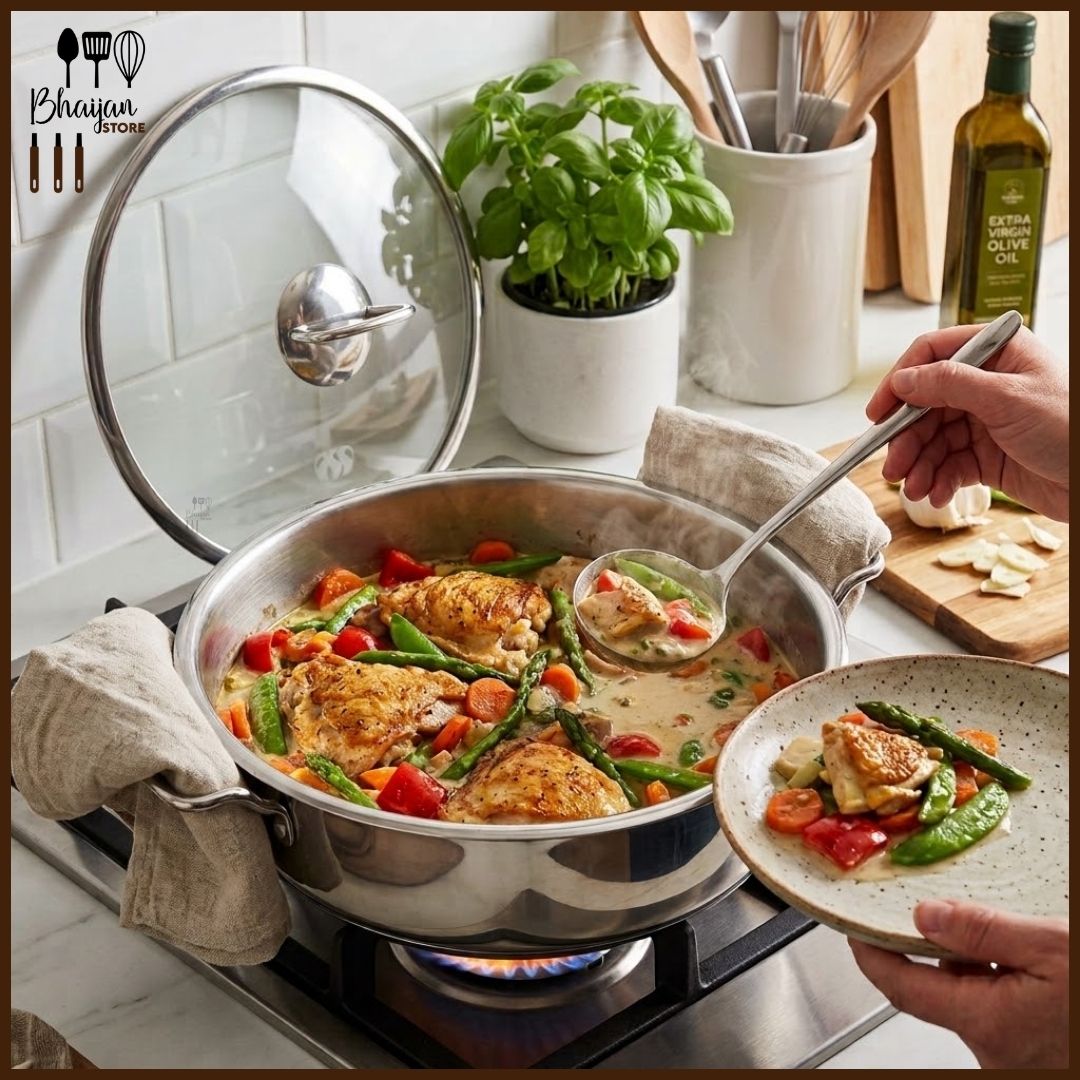 Alpha Stainless Steel Lagan Fish Pot Flat Karahi