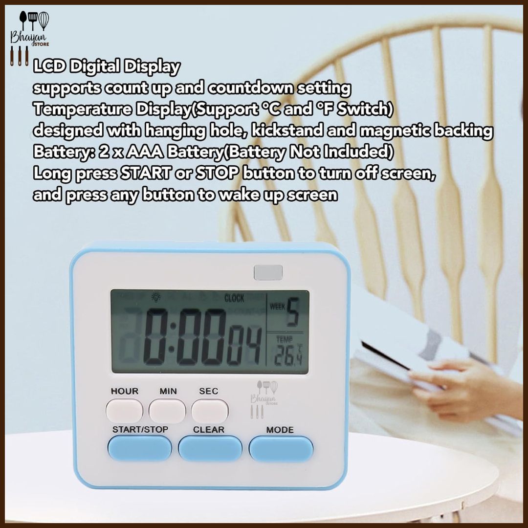 Digital Kitchen Timer with Alarm & Magnetic Back (Battery Operated)