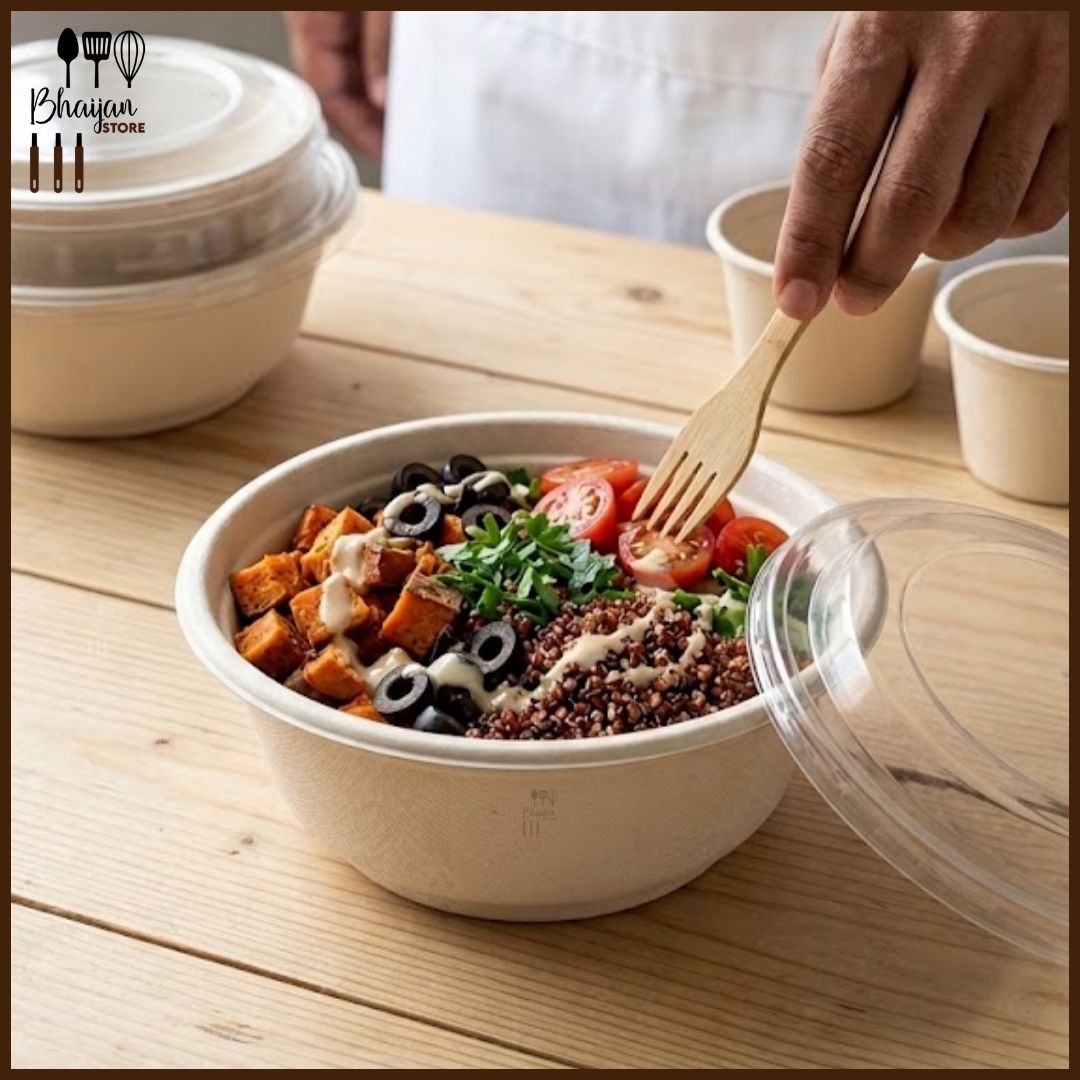 Biodegradable Round Food Box with Lid 1000ml