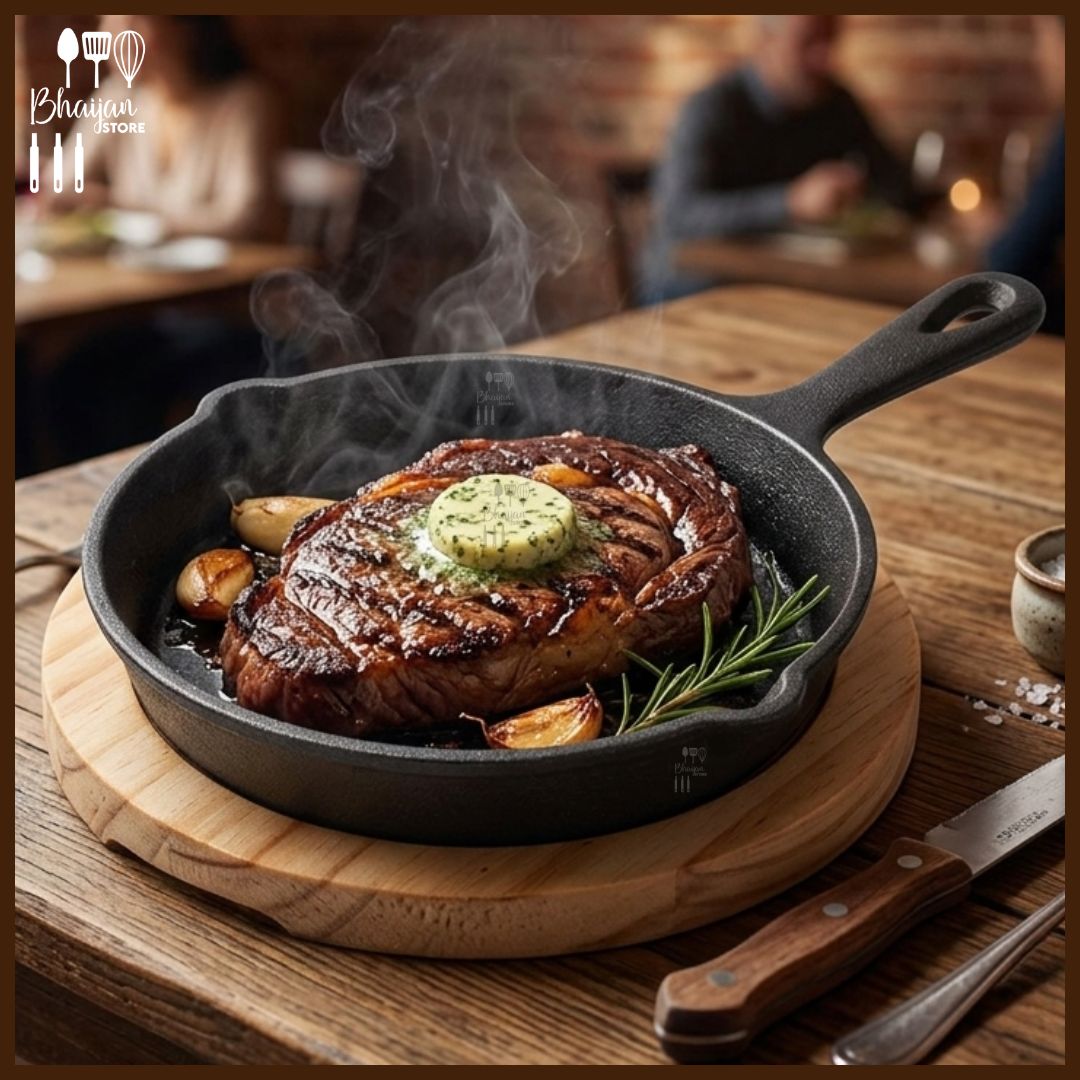 Cast Iron Serving Pan with Wooden Base