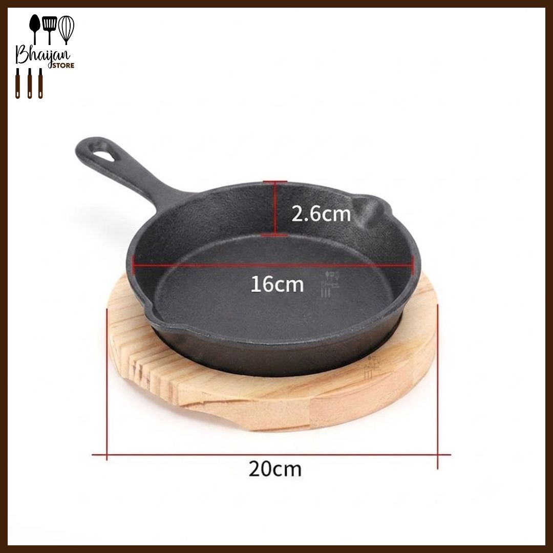 Cast Iron Serving Pan with Wooden Base
