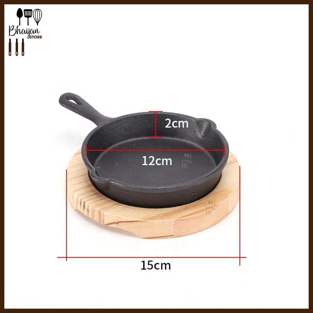 Cast Iron Serving Pan with Wooden Base