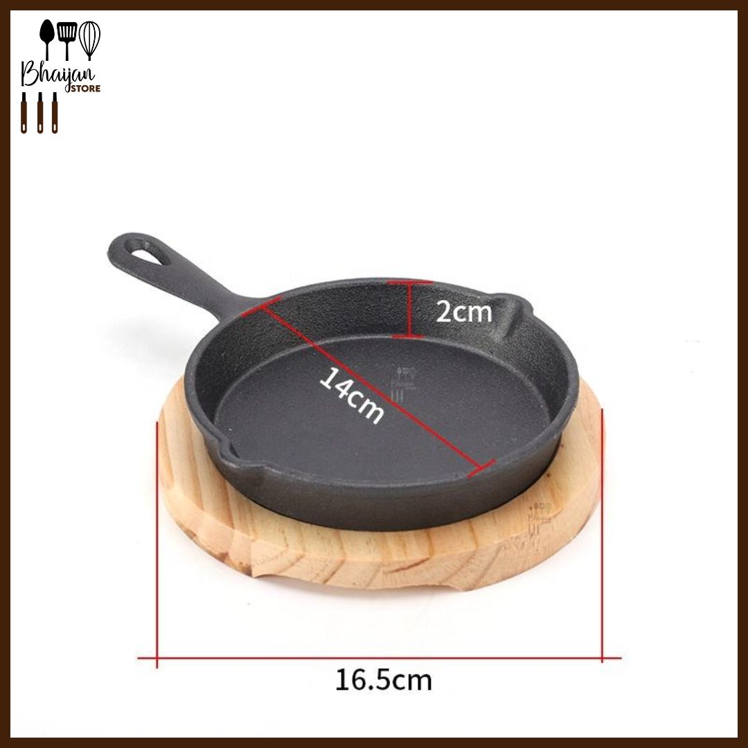 Cast Iron Serving Pan with Wooden Base