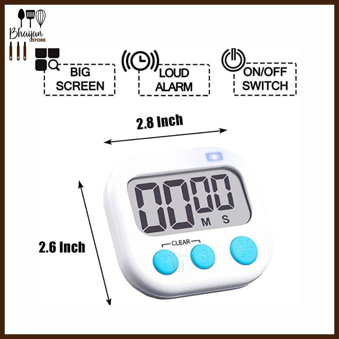 Digital Kitchen Timer with Alarm & Magnetic Back (Battery Operated)