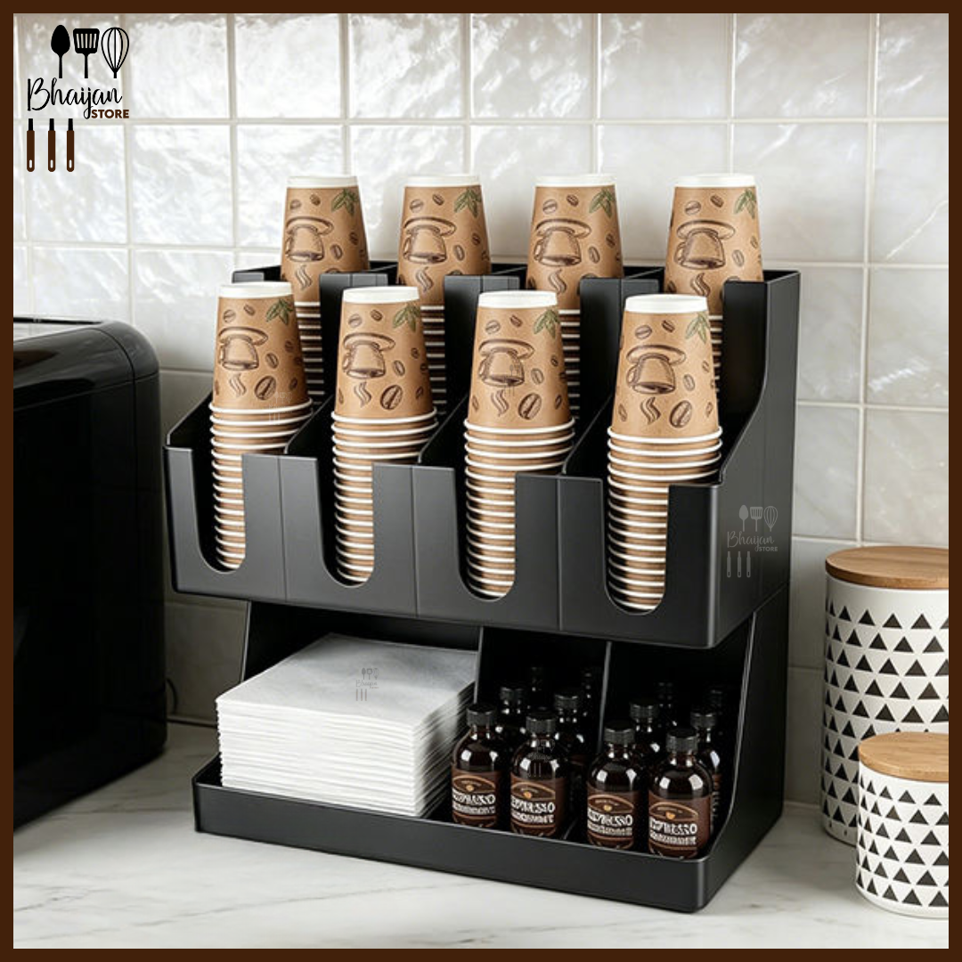 Double Layer Coffee Cup & Condiment Organizer Station