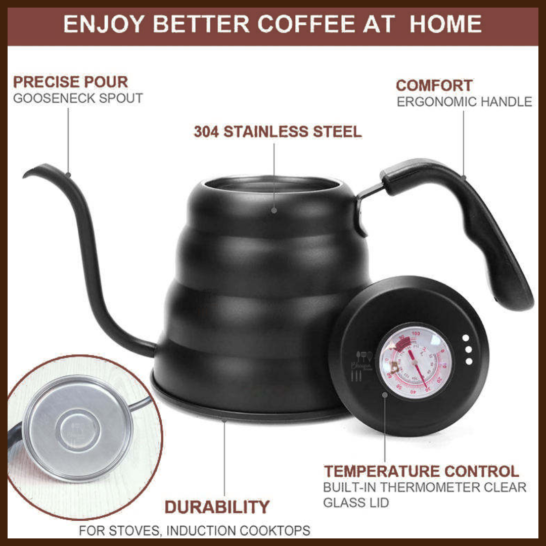 Gooseneck Pour Over Coffee Kettle with Thermometer