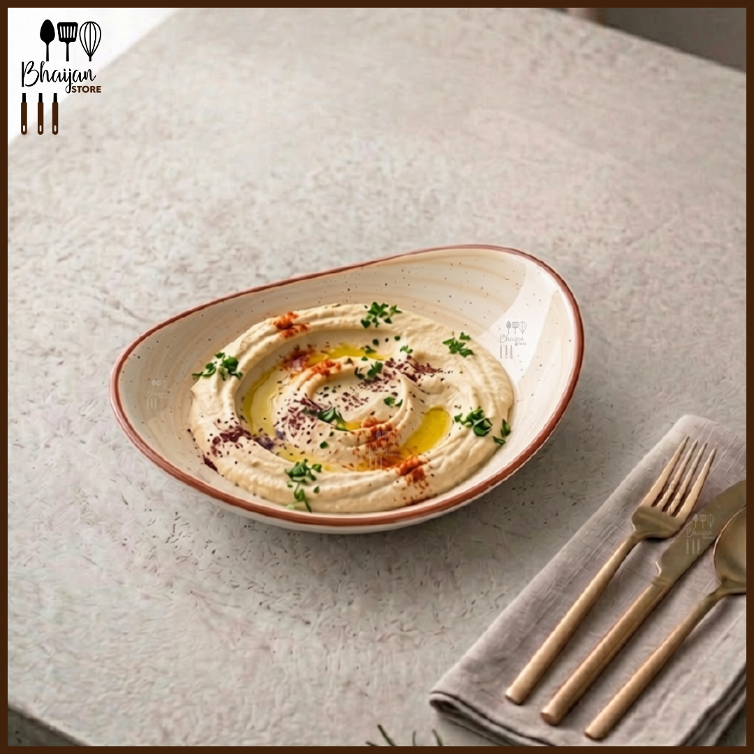 Ceramic Oval Hummus Platter - 8.5 Inch