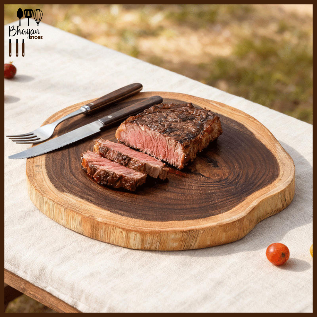 Natural Live-Edge Round Wood Serving Platter