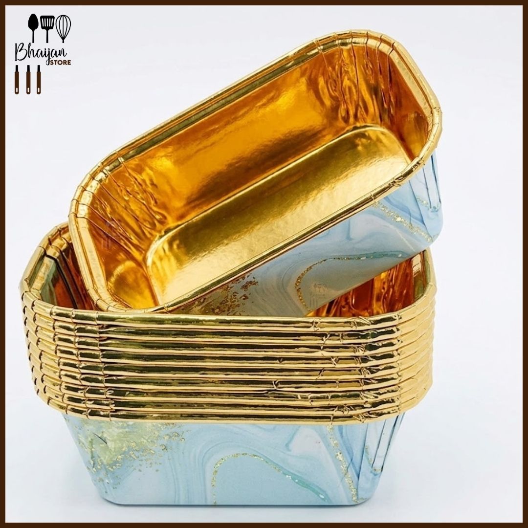 Rectangular Blue Marble Gold Foil Baking Cups - 50pcs