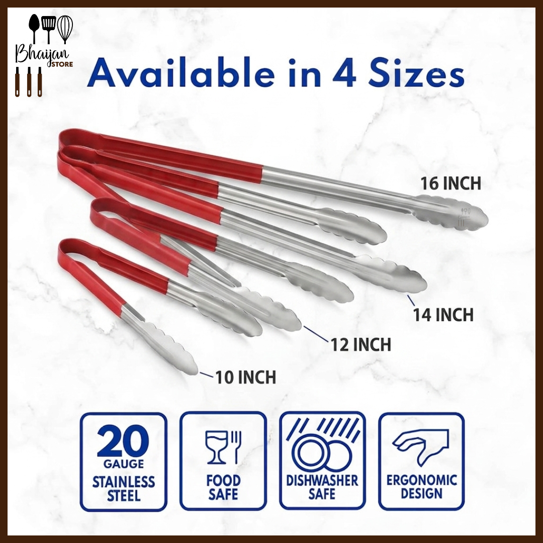 Stainless Steel Kitchen Food Tongs with Silicone Handle