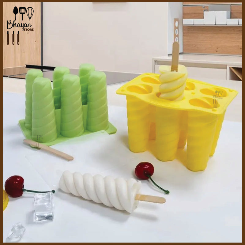 Silicone Popsicle Mold 6 Cavity Spiral Ice Cream Popsicle Mold