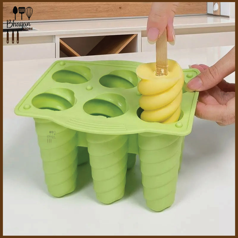 Silicone Popsicle Mold 6 Cavity Spiral Ice Cream Popsicle Mold