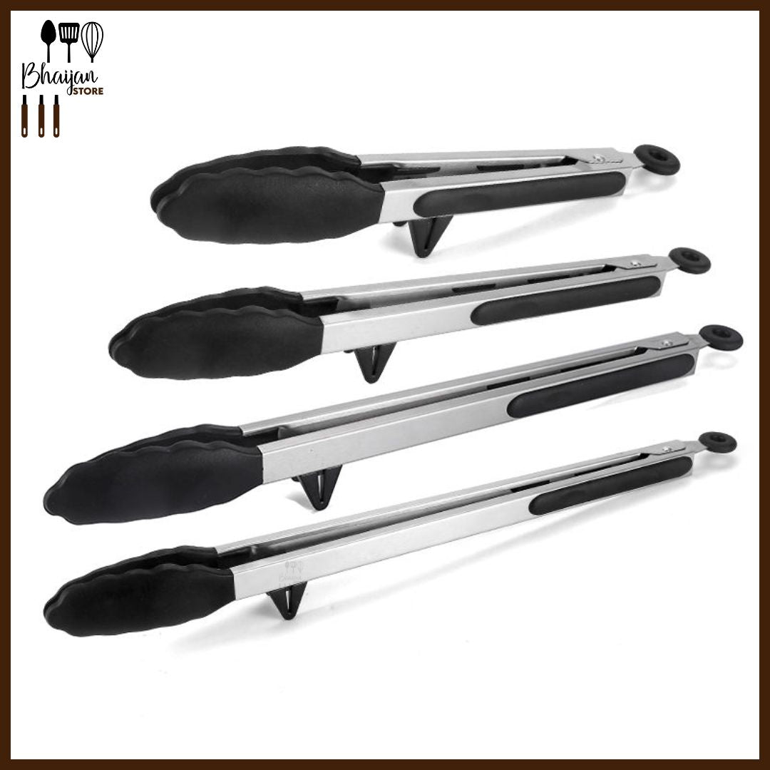 Stainless Steel Locking Silicone Food Tongs with Stand