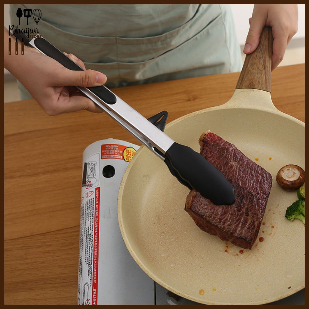 Stainless Steel Locking Silicone Food Tongs with Stand