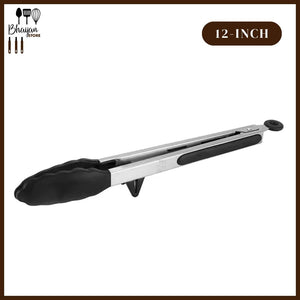 Stainless Steel Locking Silicone Food Tongs with Stand