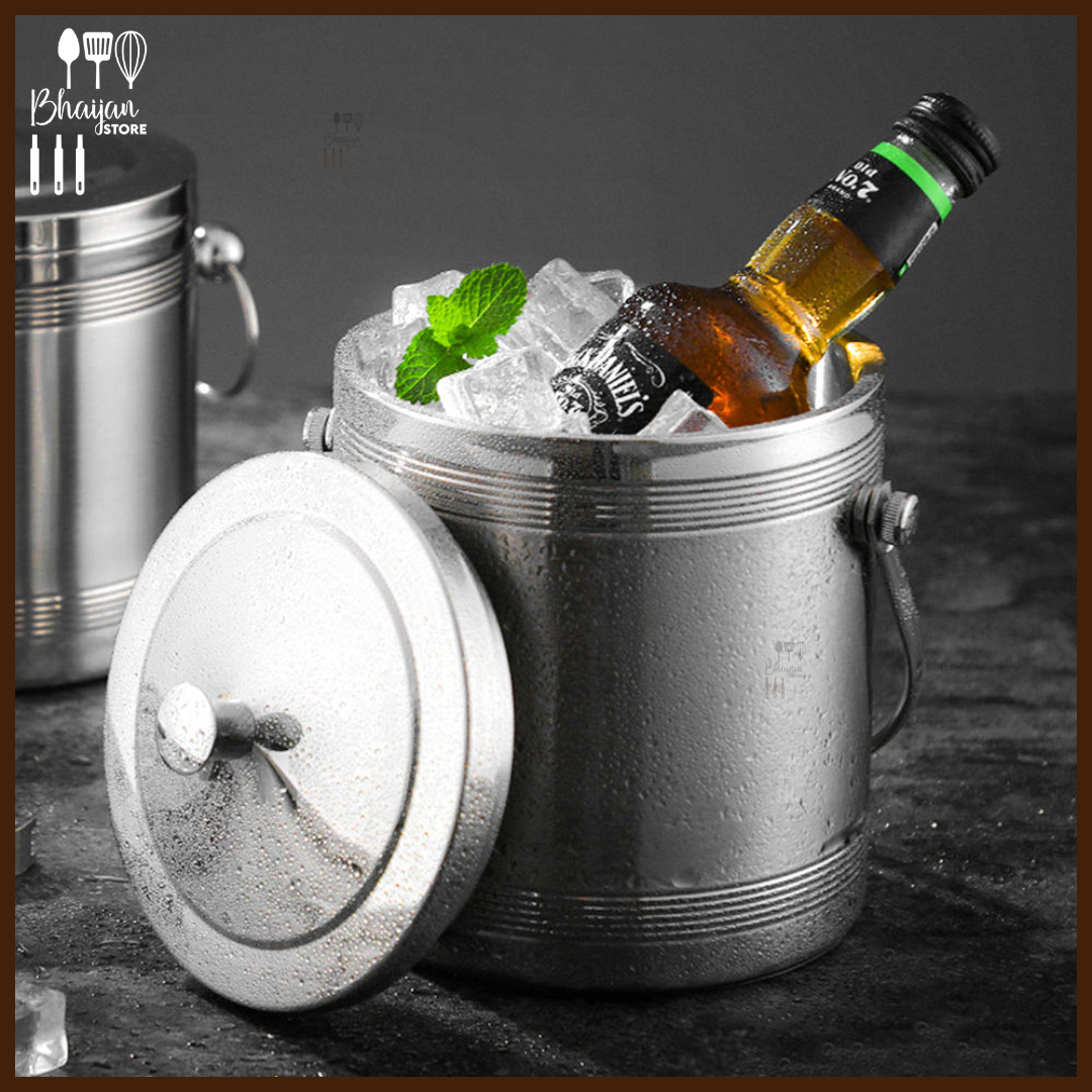 2.2L Stainless Steel Ice Bucket with Lid & Handle