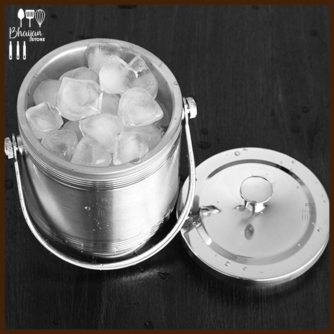 2.2L Stainless Steel Ice Bucket with Lid & Handle