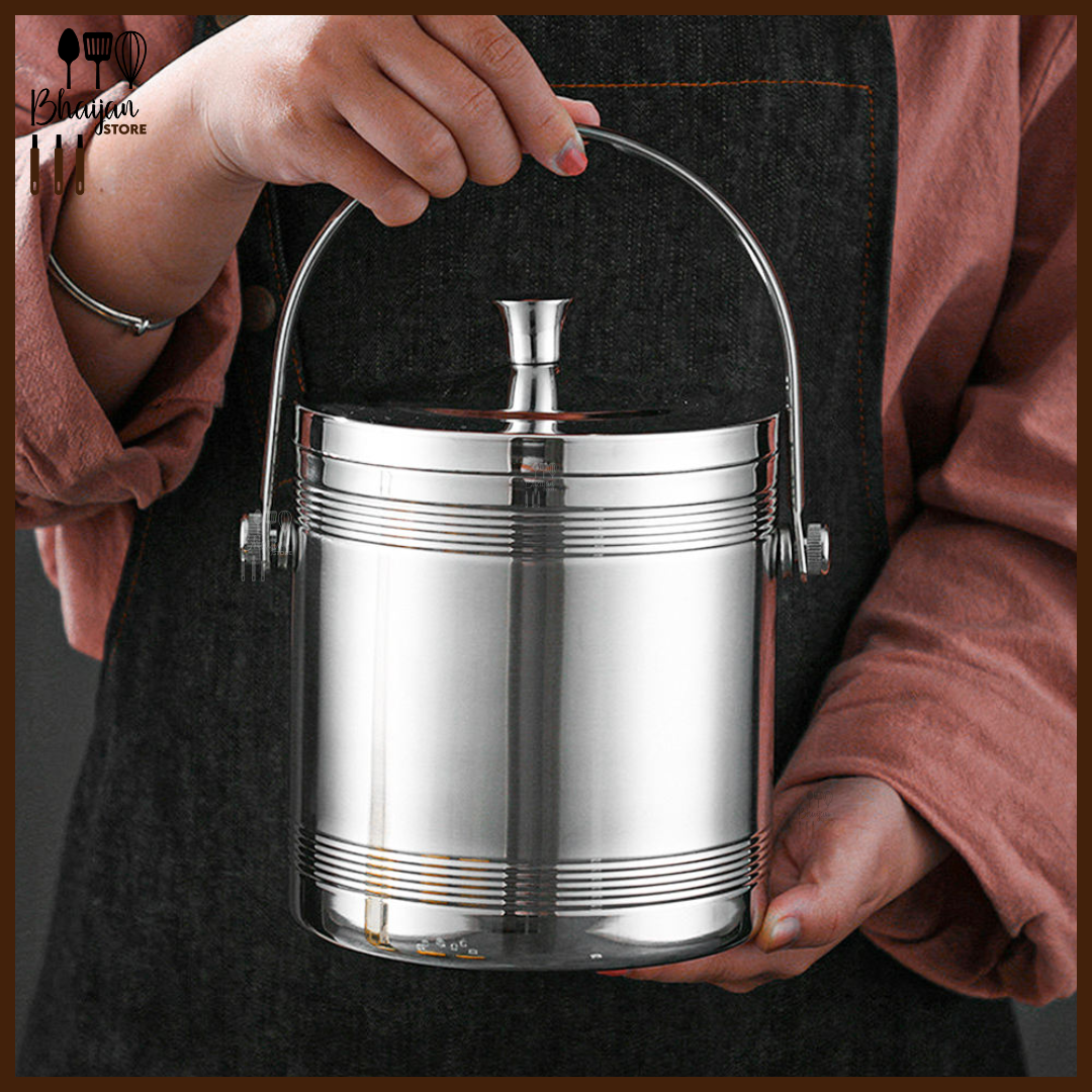 2.2L Stainless Steel Ice Bucket with Lid & Handle