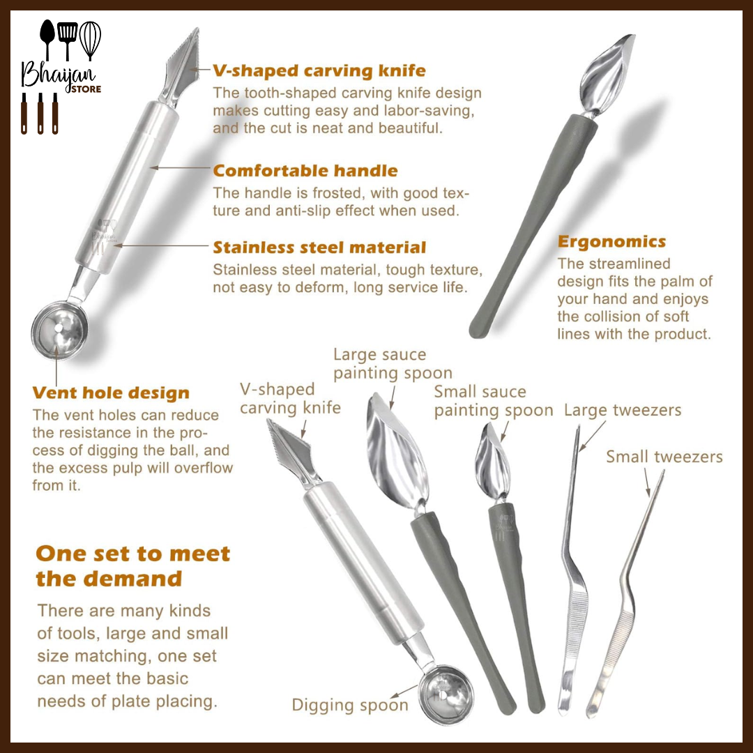 Stainless Steel Plating & Garnishing Tool Set (5 Pieces)