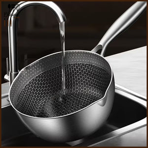 Stainless Steel Honeycomb Laser Non-Stick Soup & Milk Pot with Glass Lid